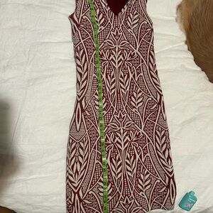 Chic Burgundy and White Patterned Midi Dress